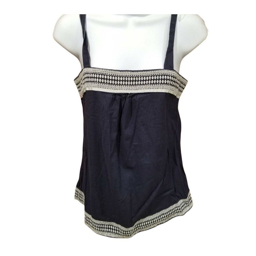 AE American Eagle Boho Festival Halter Crop Top Embroidered Sz 4 Navy Blue